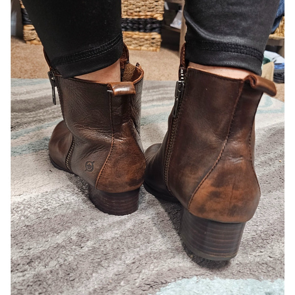 BORN Brown heeled boots women's size 6.5 zip - Picture 4 of 7
